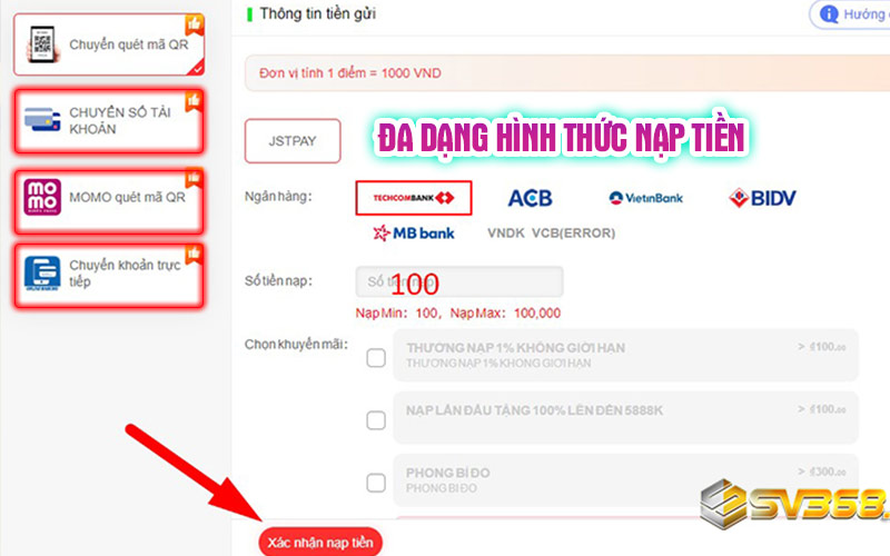 Nạp tiền SV368 chỉ với 3 bước